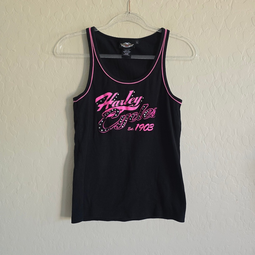 Harley Davidson Women's Tank Top Size Large Black and pink HD Motorcycle